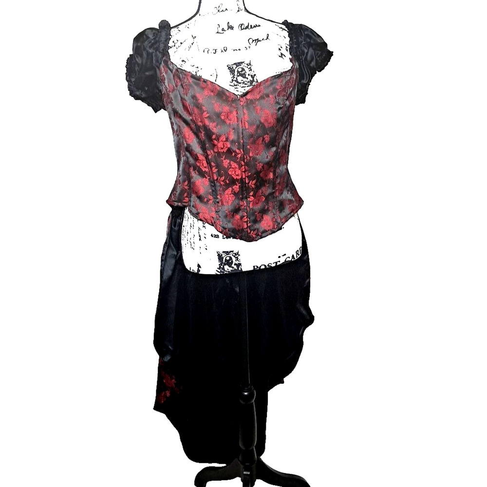Gothic Ophelie Brocade Corset Dress XL Red Vamp Victorian Festival Steampunk